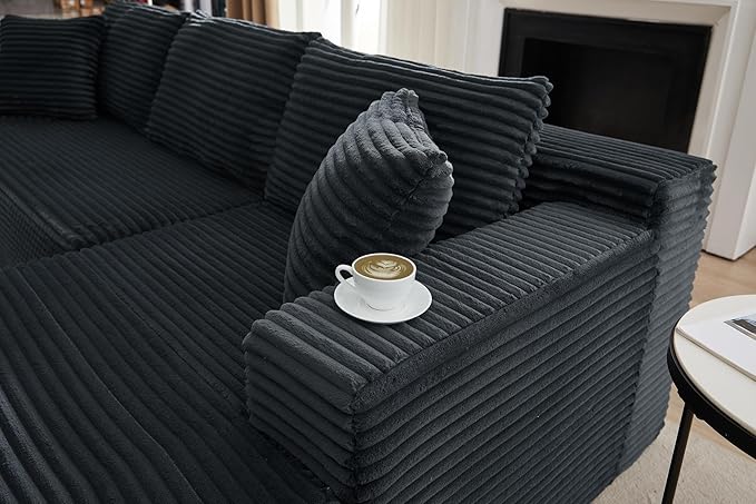 Vanress Cloud Couch Sectional, Corduroy Boneless Couch with L-Shape Chaise, Modern Modular Sectional Sofa Comfy Deep Seat for Living Room, Bedroom, No Assembly (Dark Grey, Right Facing Chaise)
