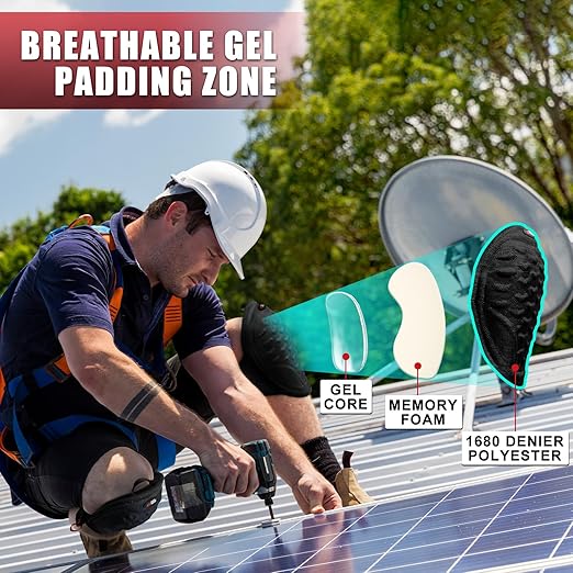 FREEKYROCK Work Knee Pads for Men Construction,Gel Roofing and Flooring Knee Pads for Women with Soft Foam Padding for All Day Comfort, Gardening Kneepads for Work with Anti-Slip 1680D Fabric Cap, Black