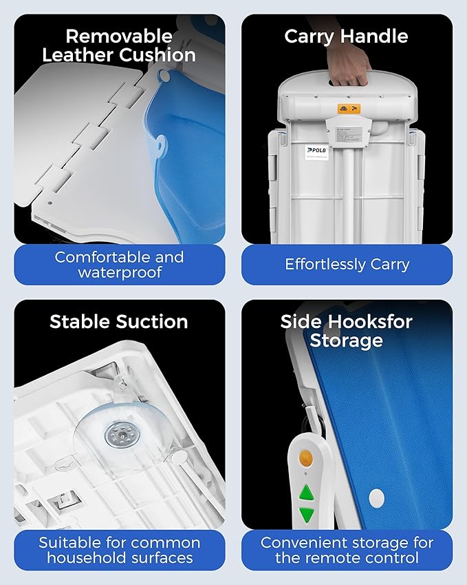 PPOLB Electric Chair Lift - Floor Lift for Elderly Falls, Support Up to 308 LB, IPX8 Waterproof Bath Lift, Foldable & Wireless Rechargeable Design, Quick-Rise Assist for Elderly & Disabled