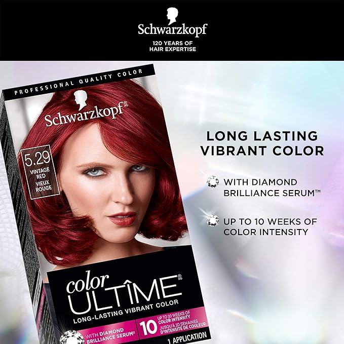 Schwarzkopf Color Ultime 5.29 Vintage Red Hair Dye, Permanent Intense Red with Diamond Brilliance, Fade-Resistant, Covers Grays, All Hair Textures