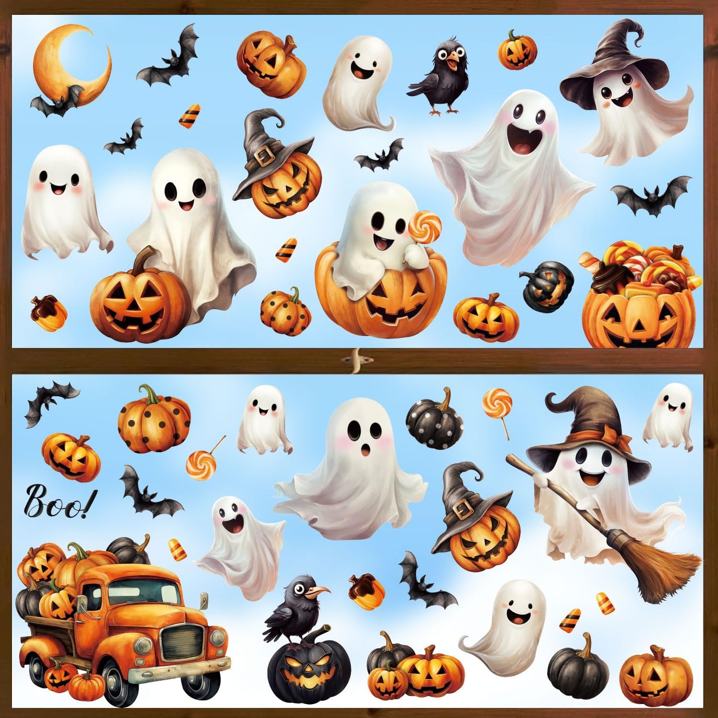 LOMIMOS Halloween Window Cling Sticker,8 Sheet Halloween Window Clings Decals with Ghost Pumpkin for Home Party Office Classroom Supplies Shop Glass Display Decoration