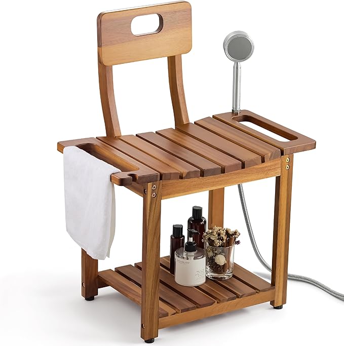 BLUEWEST 23.4'' Shower Chair with Backrest Bath Chair for Inside Shower or Tub, Heavy Duty 450 lbs Support, Non-Slip Feet,...
