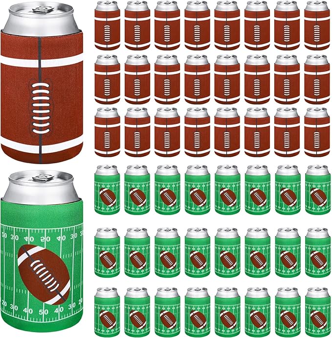 Domensi 50 Pcs Football Party Favors 16oz Beer Can Sleeves Reusable Beer Holder Party Decoration Soda Can Coolers Coozie f...