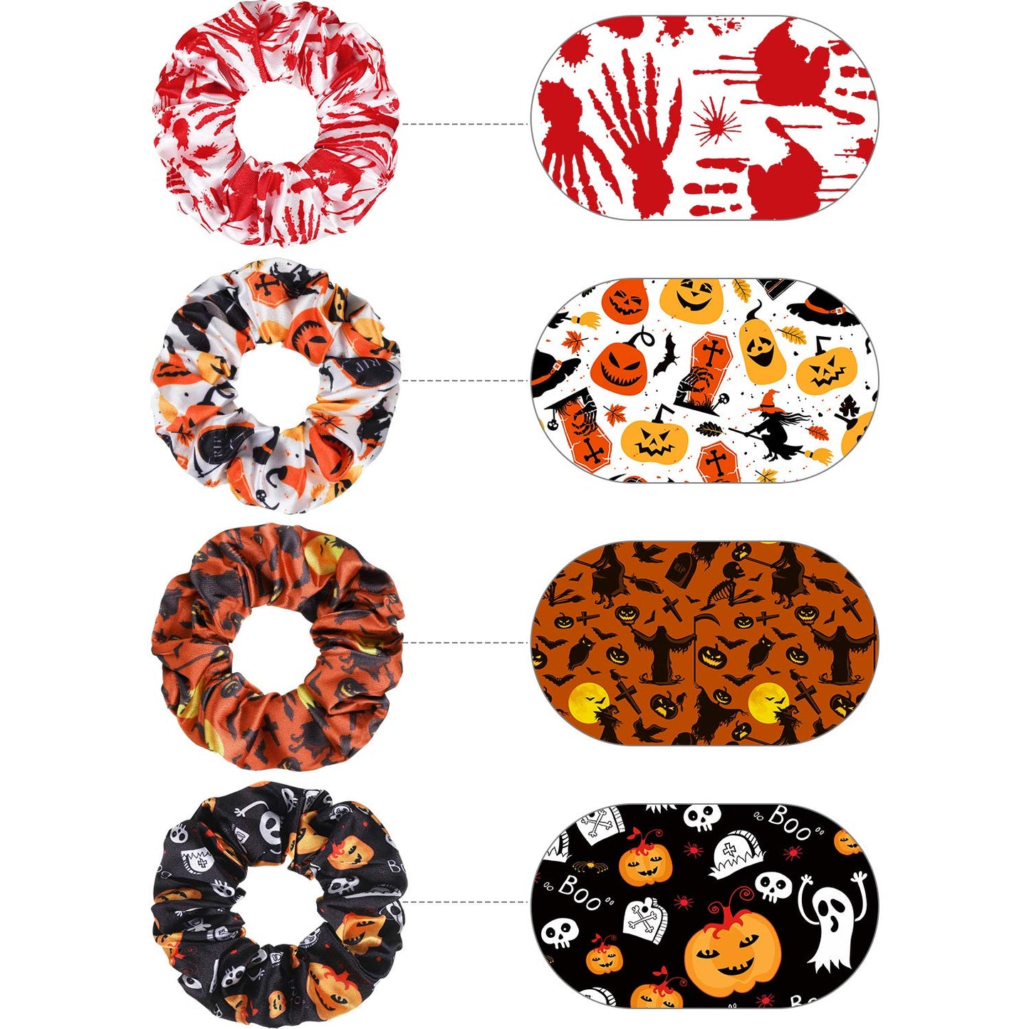 20 Pieces Halloween Hair Scrunchies Elastic Satin Hair Ties Ponytail Holders with Pumpkin Witch Ghost Prints Hair Bands for Wome