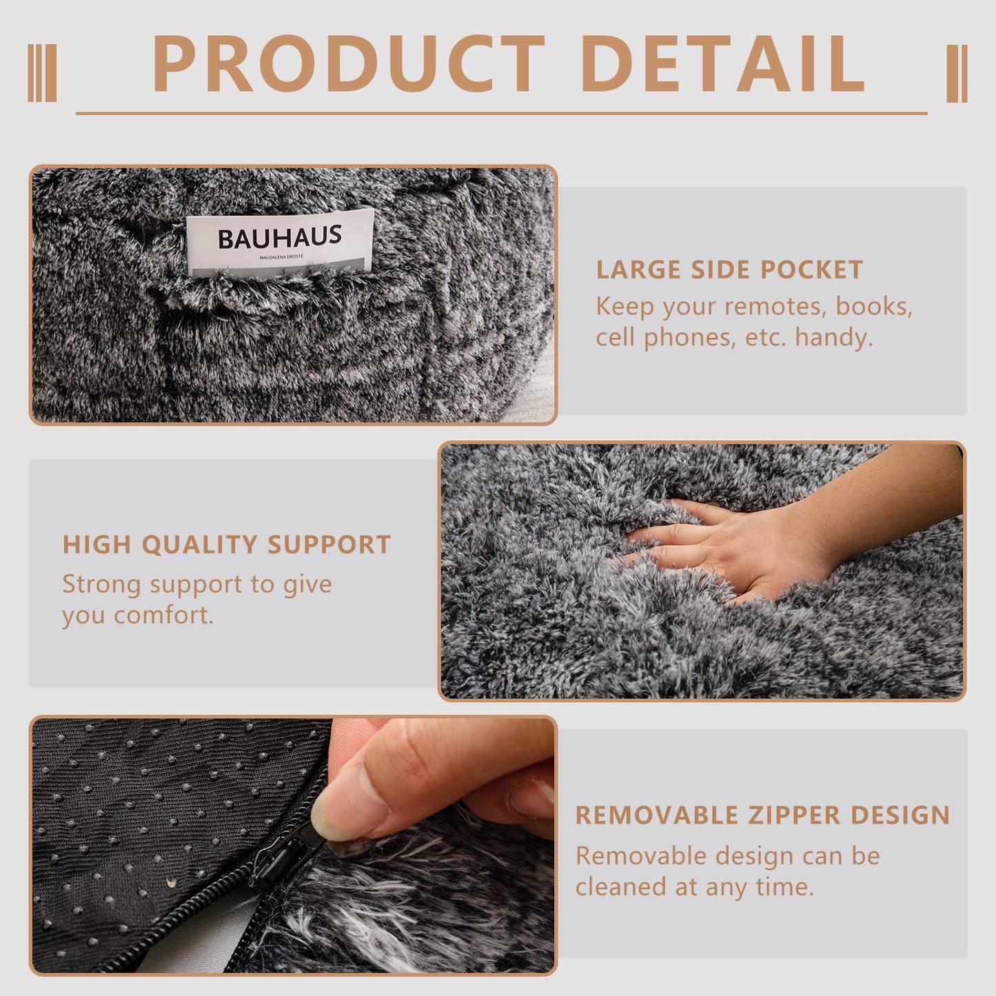 BYBYME Giant Bean Bag Chair, Faux Fur Bean Bag Couch with Filler Large Living Room Bean Bag Chairs for Adults, Big Lazy Sofa Accent Chair with Pocket Floor Chair