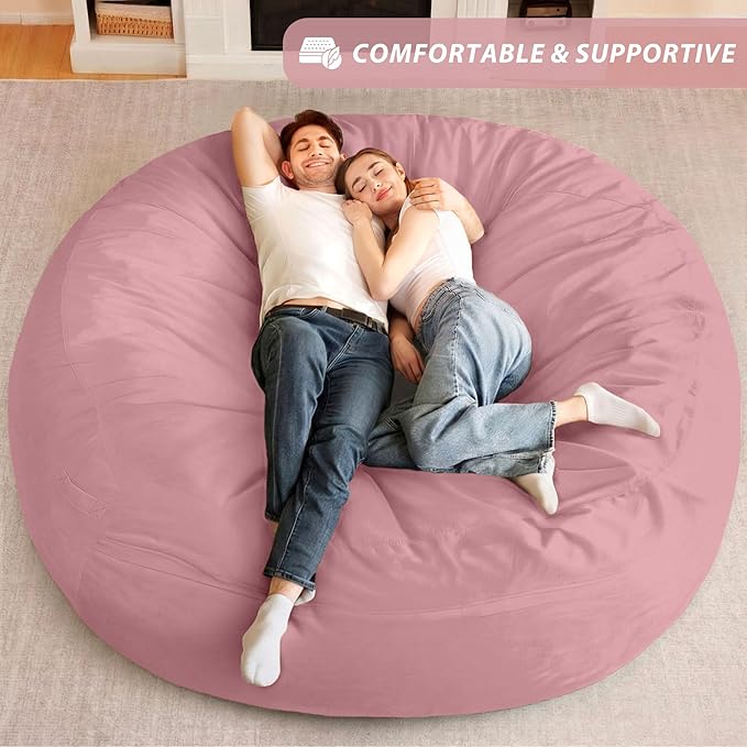 HABUTWAY XX-Large Bean Bag Chair: Giant 7' Memory Foam Furniture Bean Bag Chairs for Adults with Microfiber Cover 7Ft（Soft Pink）