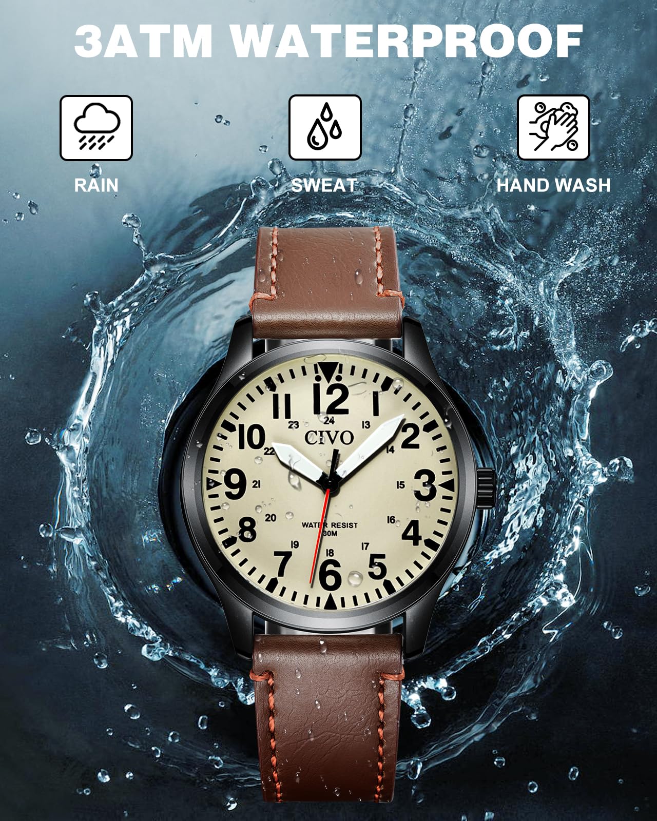 CIVO Analog Wrist Watches for Men: Leather Mens Watches Casual Design, Easy to Read, Waterproof