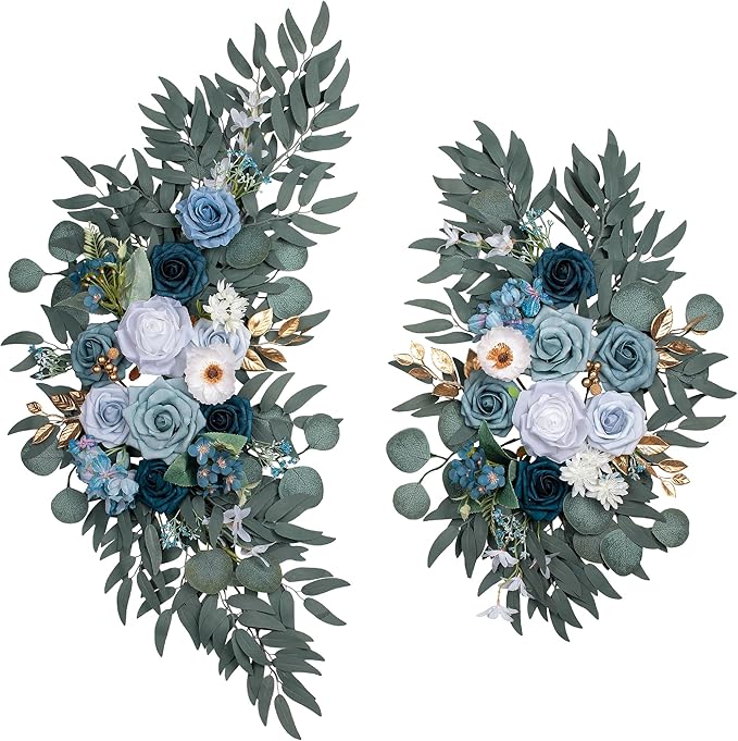 Wedding Arch Flowers, Artificial Floral Decor for Wedding Ceremony & Reception, Standard Size Large Flower Swag Set for Backdrop & Welcome Sign, Pack of 2 (Gray Blue)