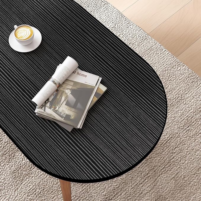 Funecy Oval Coffee Table Low Table with 4 Solid Wood Sturdy Legs, Floor Table Desk for Sitting on The Floor, Storage and Living Room Furniture (Black)