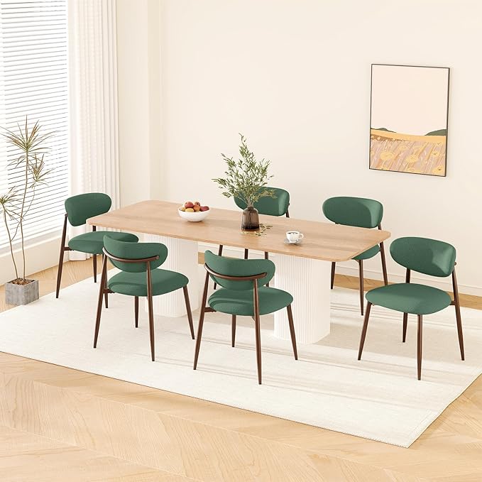 MALOL Dining Chairs Set of 6, Upholstered Dining Room Chairs with Metal Legs and Anti Slip Pads, Curved Back Kitchen Chair for Home and Restaurant Use, Green