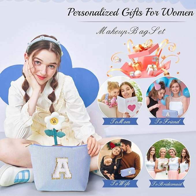 YOOLIFE Personalized Gifts for Women, Initial Make Up Bag Cosmetic Bag Makeup Pouch Cute Makeup Bag Gift for Wife Girlfriend Sister Gifts Bride Wedding Gifts for Women Her Best Friend Birthday Gifts W