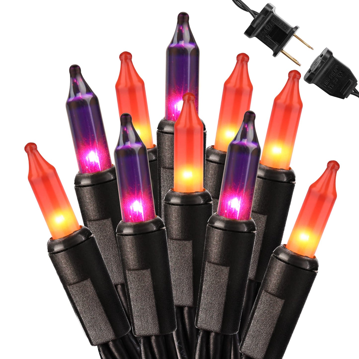 Brizled Orange & Purple Halloween Lights, 100 Count Connectable, UL Certified Incandescent String Lights, Black Wire Mini Lights Set for Indoor/Outdoor Halloween Party Decor