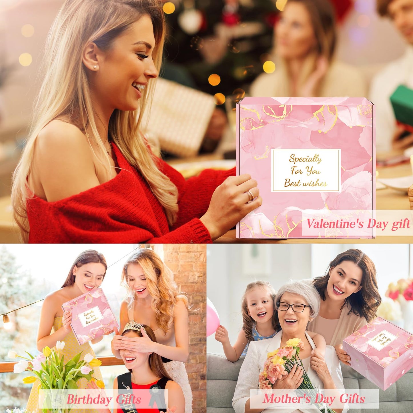 Birthday Gifts for Women Self Care Gifts Get Well Soon Gifts, Rose Relaxation Spa Gift Basket Sets with Luxury Flannel Blanket, Unique Mothers Day Mom Gifts Basket for Mom Wife Grandma Sister Friend