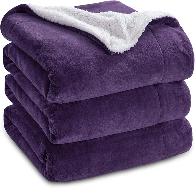 Bedsure GentleSoft Sherpa Fleece Blankets Queen Size for Bed - Thick and Warm Throw Gifts for Women and Girls, Soft Fuzzy Plush Queen Christmas Blanket for Winter, Non-Heated, Purple, 90x90 Inches