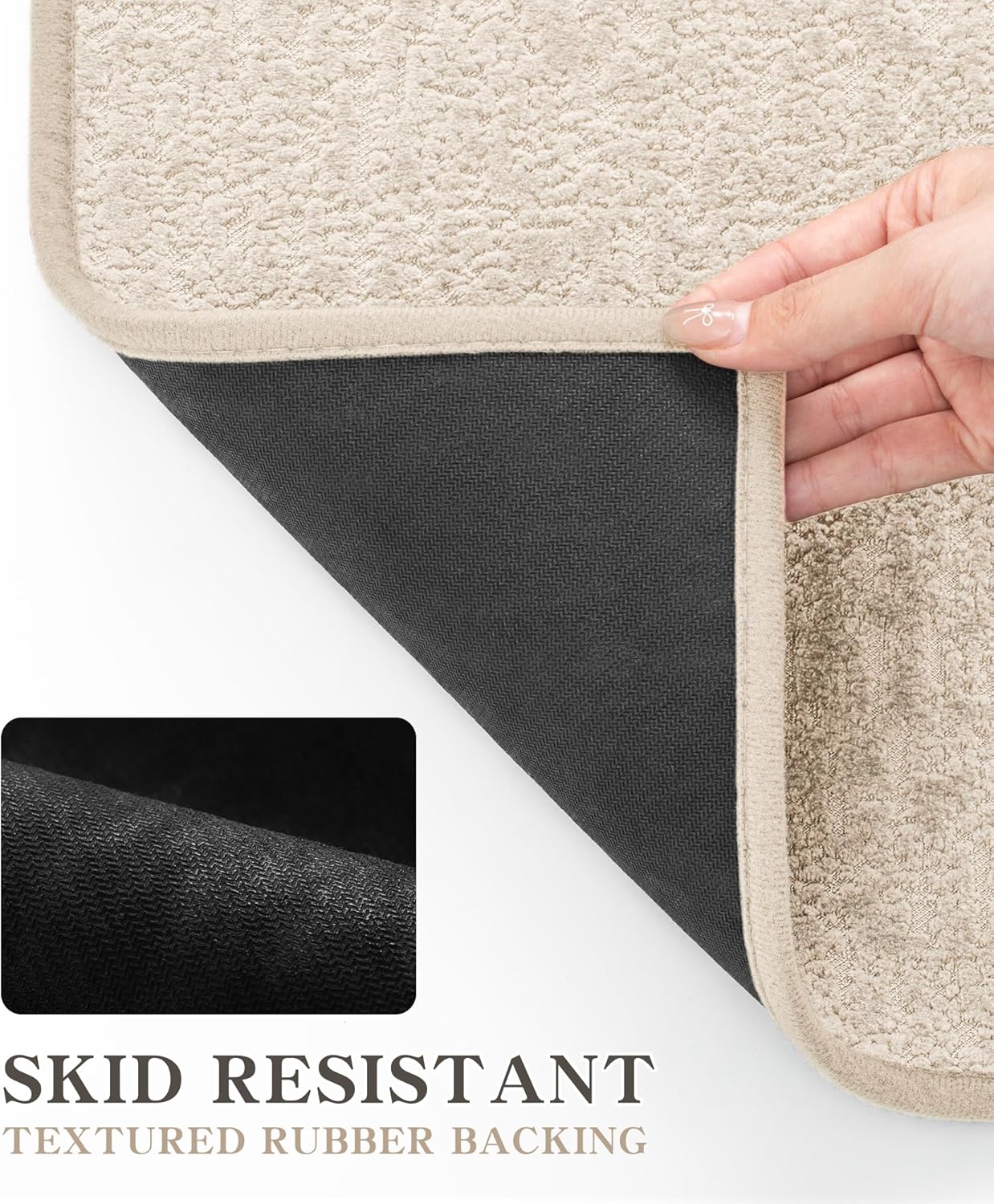 chakme Bathroom Rugs Mat 47x17, Ultra Thin Non Slip Bath Rug Runner Quick Dry Absorbent Bath Mat for Bathroom Floor, (Light Beige, 47"x17")