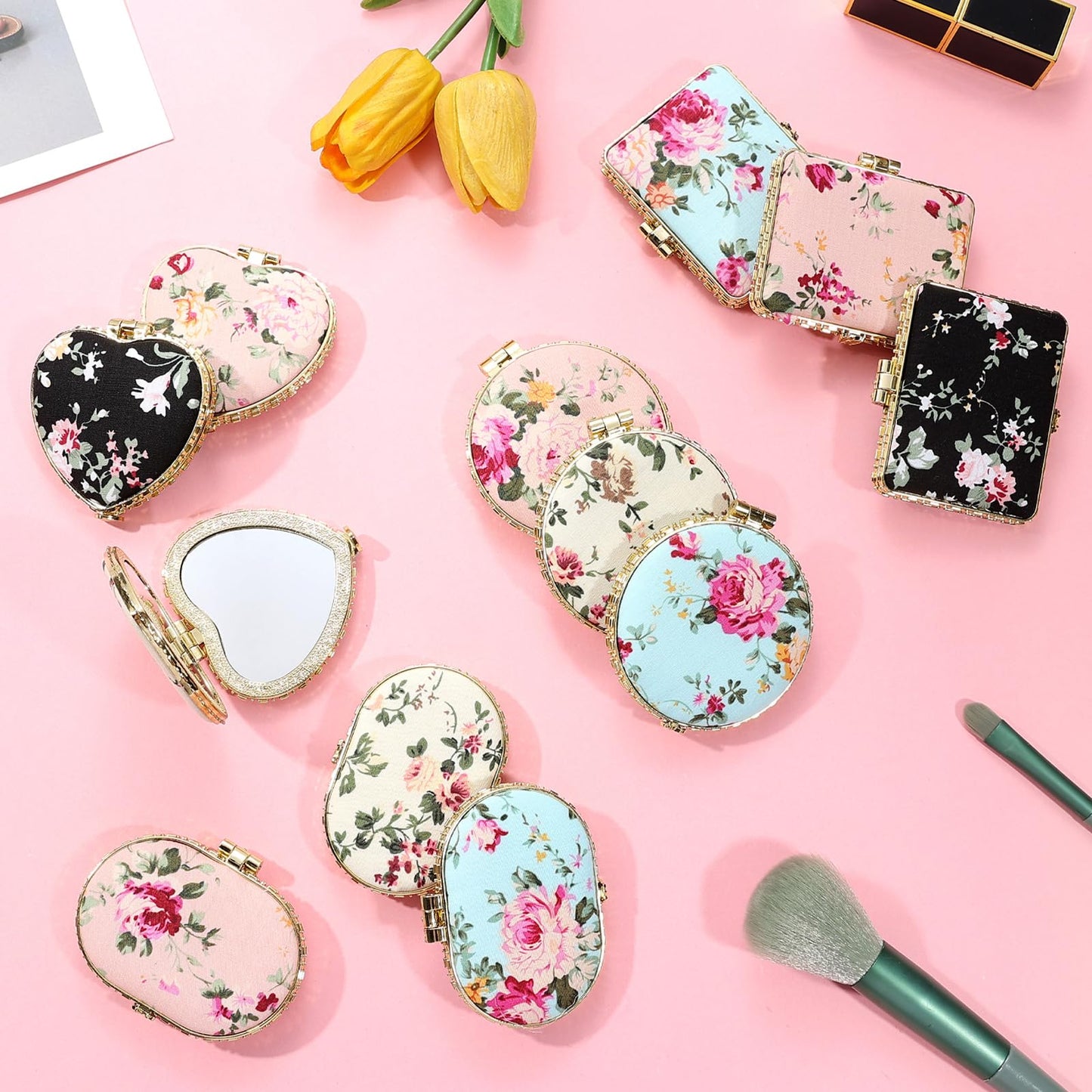 Agolctry 16 Pcs Compact Mirror Bulk Mini Mirror for Purse Small Pocket Mirror for Women Girls Floral Tea Party Favors for Makeup