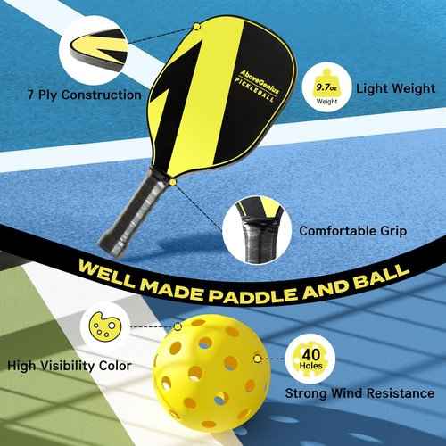 AboveGenius Pickleball Set with Net, Pickleball Paddles Set of 4, Portable Net for Driveway, Lightweight Rackets, 4 Outdoor Balls, 1 Storage Bag