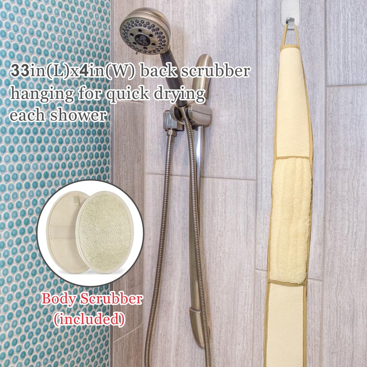 Exfoliating Natural Loofah Back Scrubber Loofah Sponge Back Scrubber for Shower, Deep Clean Your Back & Relax Your Body Bath Sho