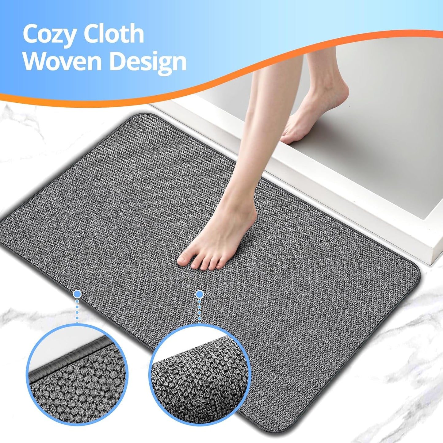 Bathroom Rugs 24x36Inch, Thin Bath Mat with Rubber Backing Non-Slip, Absorbent, Quick Dry Machine Washable, Home Decor Accessories Cozy Cloth Bathroom Mat fit Under Door/Sink/Tub/Shower-Dark Grey