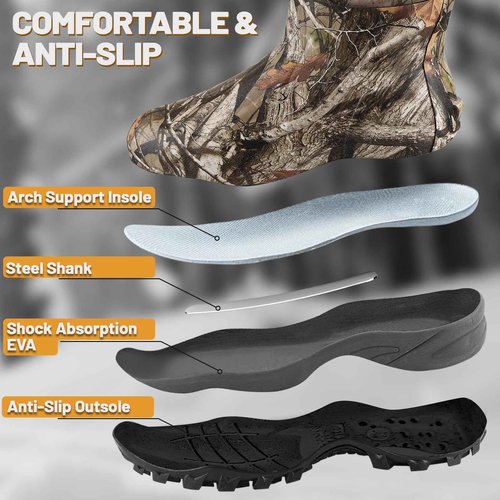 Hunthor Hunting Boots for Men, Waterproof Insulated 6mm Neoprene Rubber Boots for Hunting and Outdoor Activities (Next Camo, Size 7)