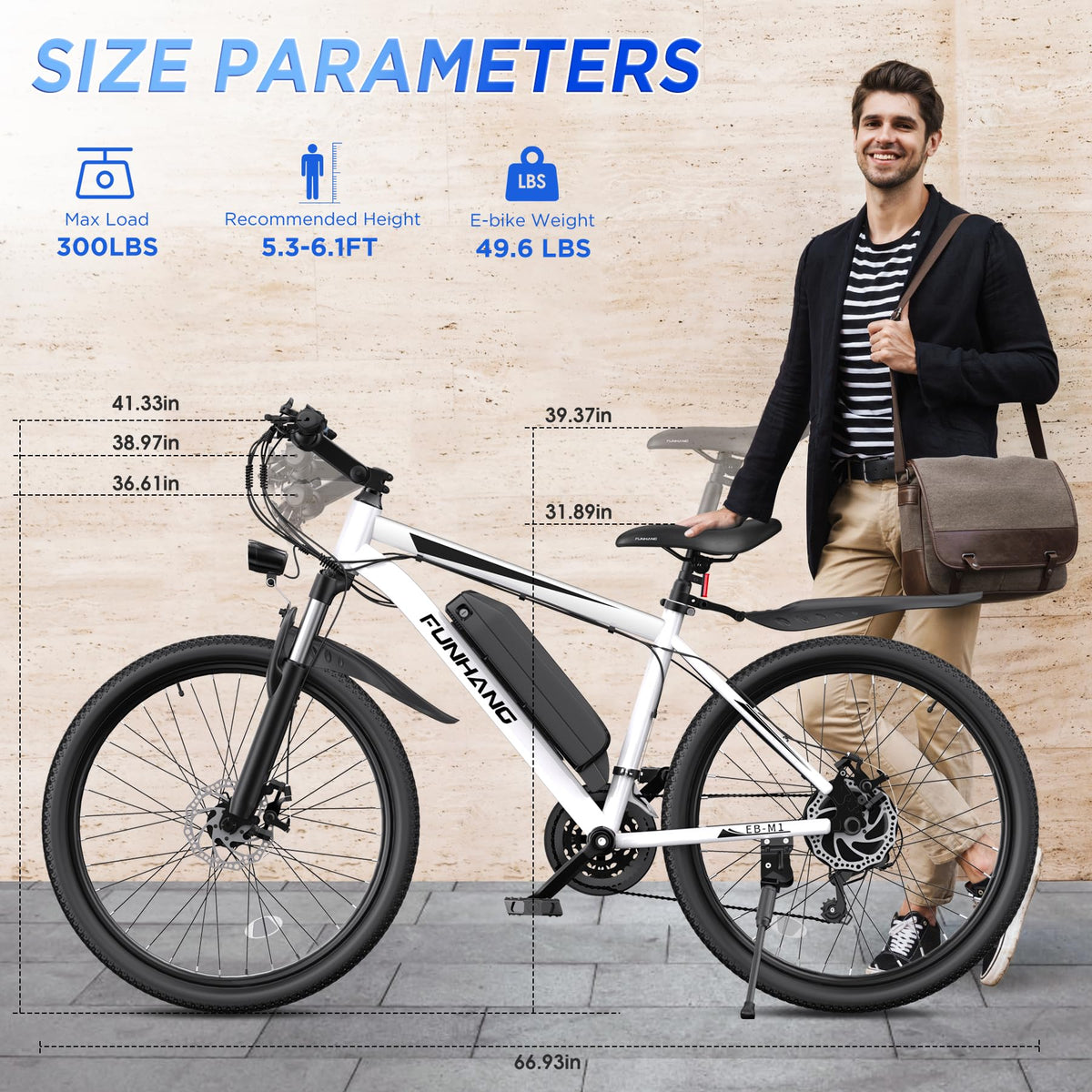 Funhang Electric Bike for Adults, 26'' 1000W Peak Ebike, Up to 50 Miles 21.7MPH Electric Mountain Bike with 48V 374.4WH Removable Battery, Adjustable Stem, Fenders, Lockable Suspension Fork, 21-Speed