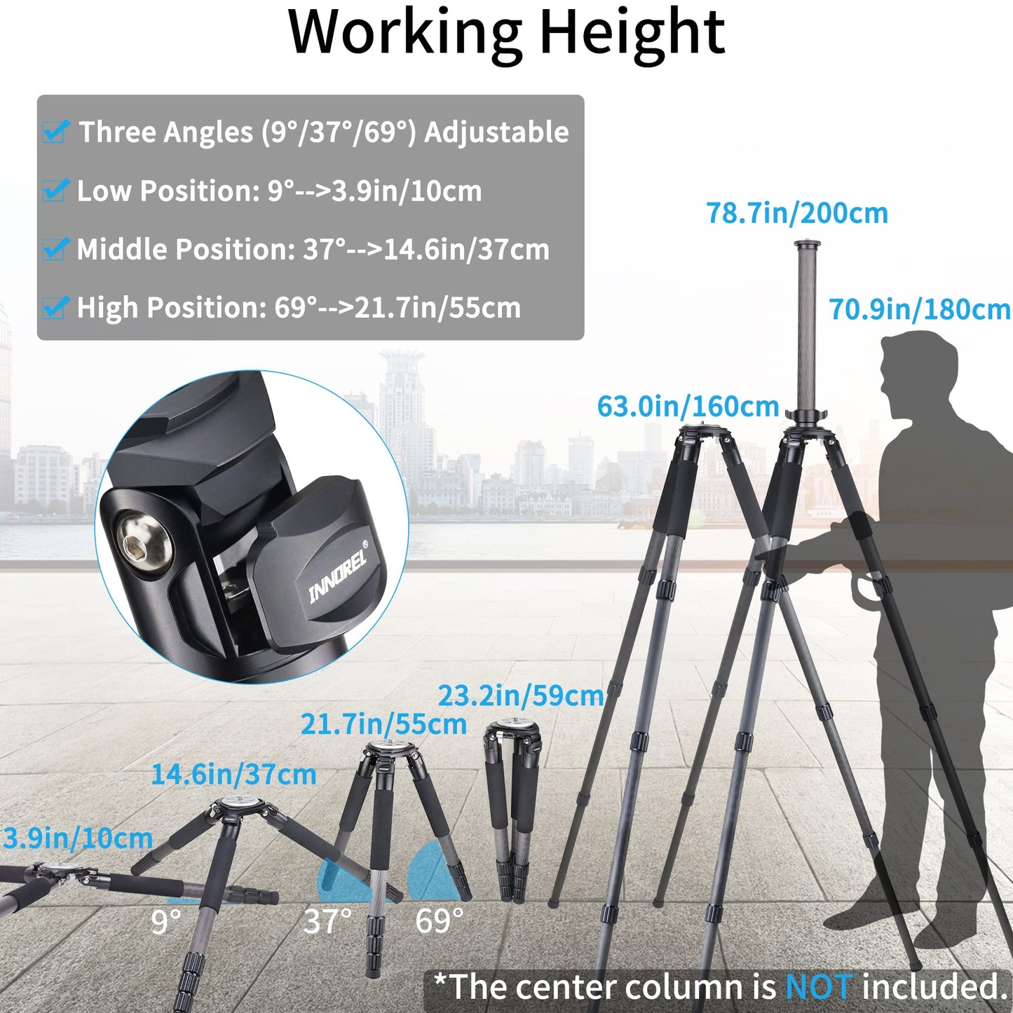 Carbon Fiber Tripod INNOREL RT90C Bowl Tripods Professional Heavy Duty Camera Stand for DSLR Cameras Compatible with Ball Head and Fluid Head, 63 inch, 40mm Tube 40kg Load Black