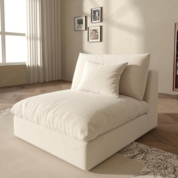 Fajiani Oversized Modular Sectional Sofa,Cloud Couch Deep Seat Sofa Cushion Covers Removable, Oversized Sectional Couches for Living Room (Center Modular Seater-Cream White)
