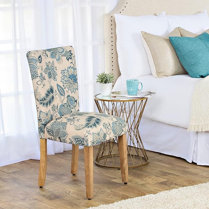 HomePop Parsons Classic Upholstered Accent Dining Chair, Set of 2, Blue Jacobean