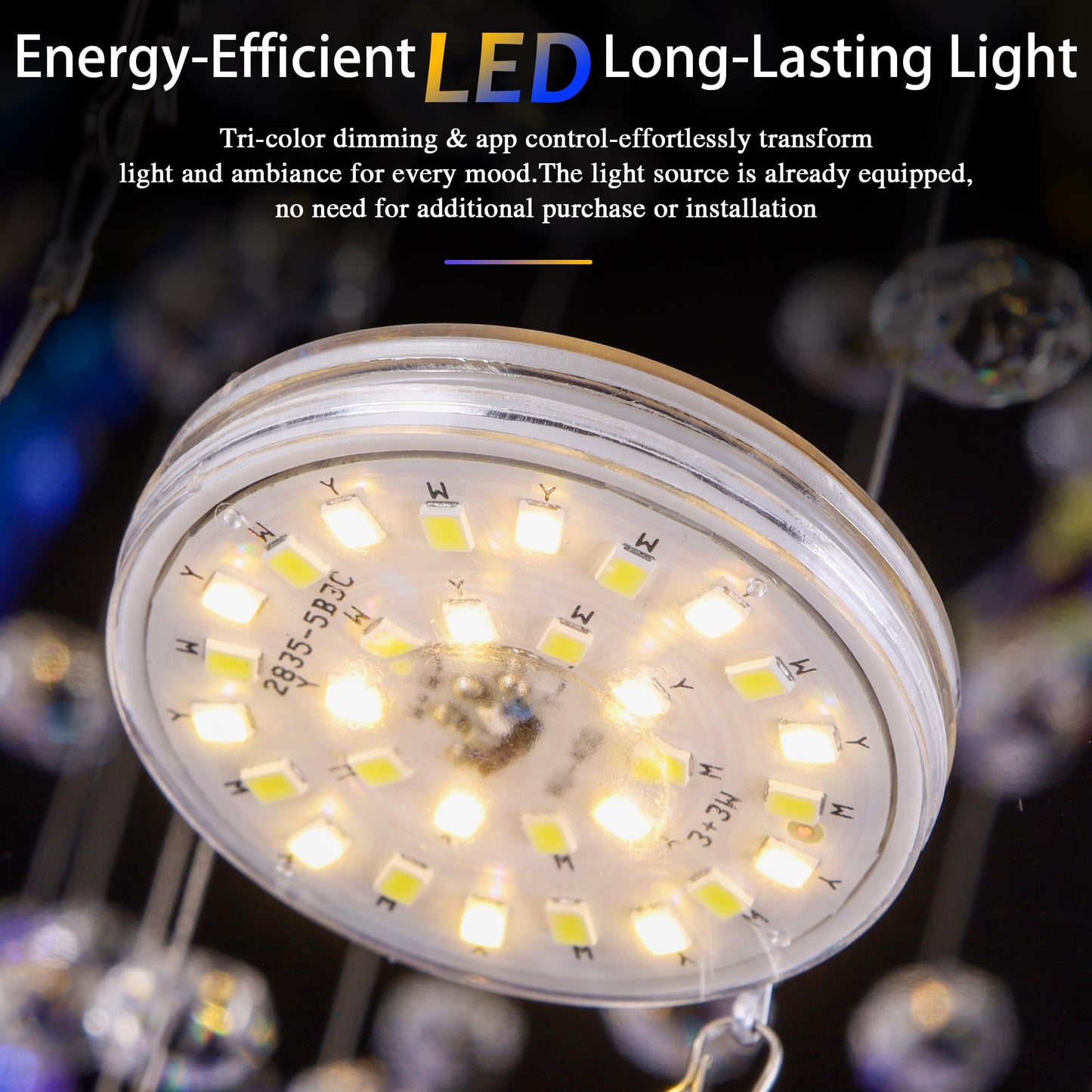 OSGNER 24" Sliver Crystal LED Ceiling Light Fixture with Remote Control,Flush Mount Chandelier with 3-Color Dimmable for Living Room Bedroom Dining Room Hallway - Modern Flower Design
