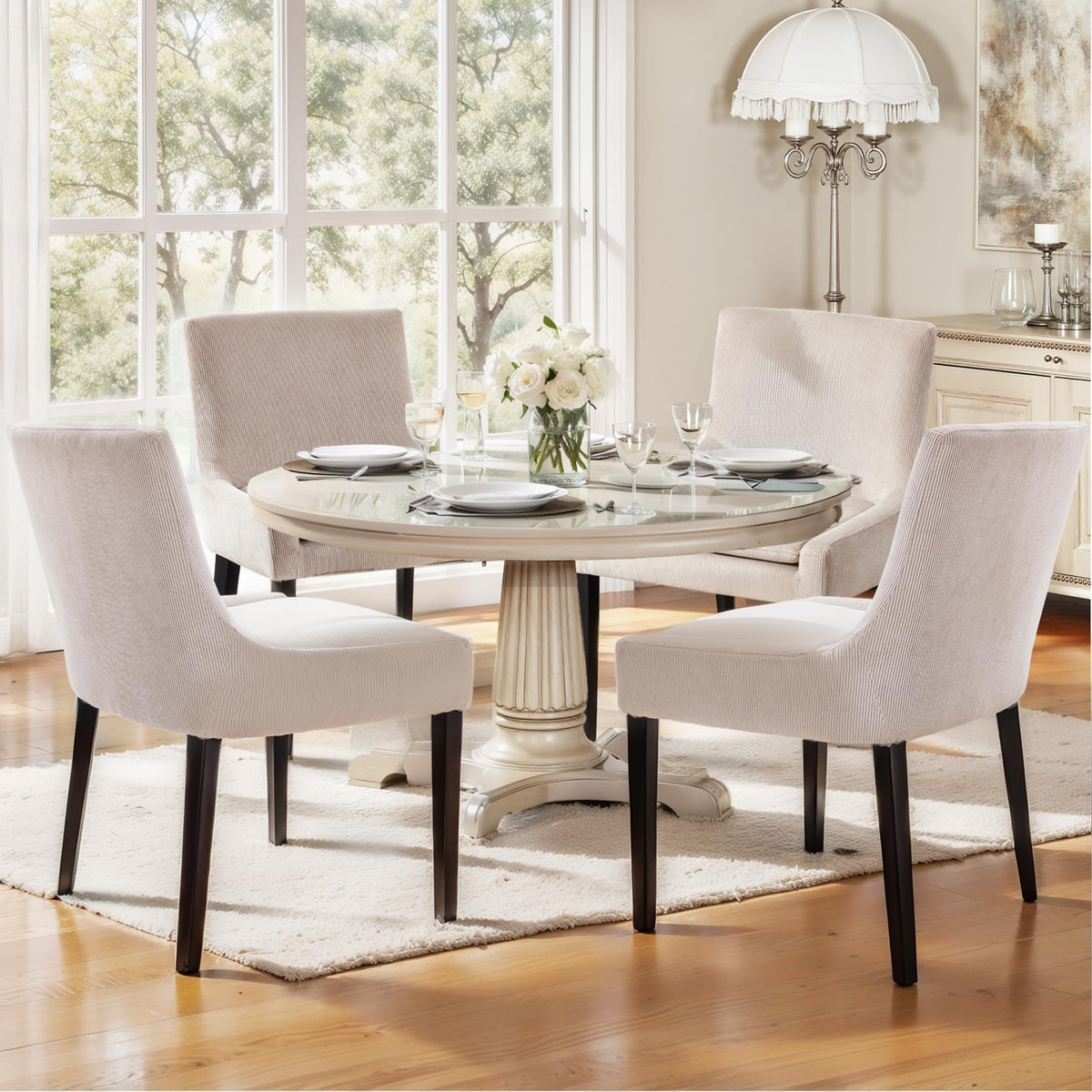 Homixis Upholstered Dining Chairs Set of 4 - Fabric Modern Kitchen Chairs, Mid-Back Dining Room Chairs with Wooden Legs and seat Cushion