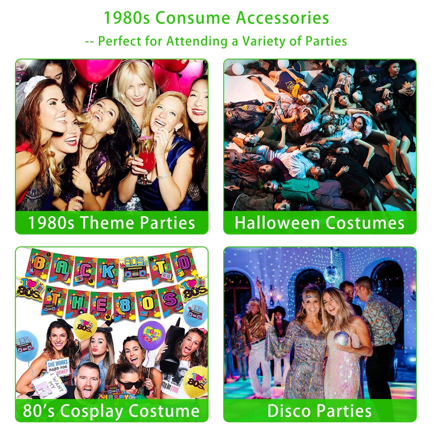 RonFoxi Plus Size 80s Costumes Accessories Setsfor Women,Retro 80s Clothing Green Tutu Skirt T-Shirt for Themed Party(Green-2XL)