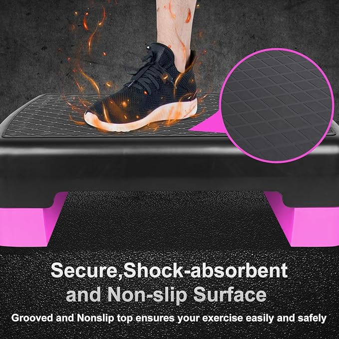 HaoKang Height-Adjustable 4''-6'' Step Aerobics Platform Fitness Equipment Stepper Trainer Exercise Step Platform with 2 Riser