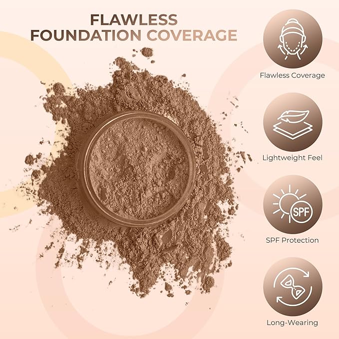 FLAWLESS COMPLEXION KIT (COCOA) Full Size Mineral Makeup Set Matte Foundation Bare Face Sheer Powder Cover