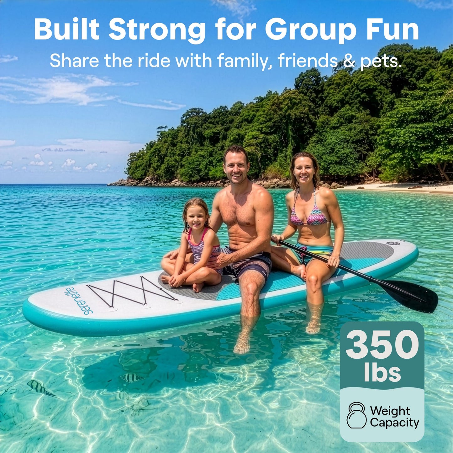 SereneLife Inflatable Stand Up Paddle Board - Wide Stable Design, Non-Slip Deck for Adults & Youth with Premium Paddle Board Accessories: Carry Bag, Dual Action Pump, Paddle, Ankle Leash - 10'
