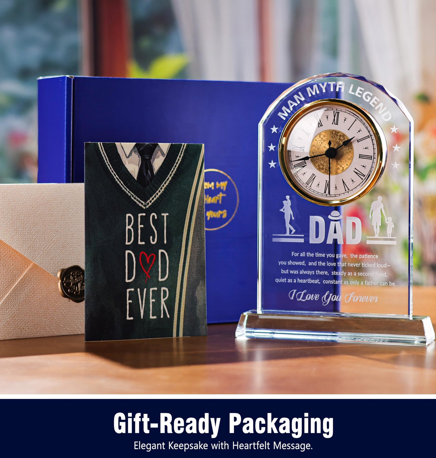 Sttokilly Dad K9 Crystal Clock Gifts from Daughter or Son,Elegant Desk Clock with Base for Father‘s Day,Birthday Gift Idea for Dad Who Wants Nothing，Sentimental Keepsake Present for Father