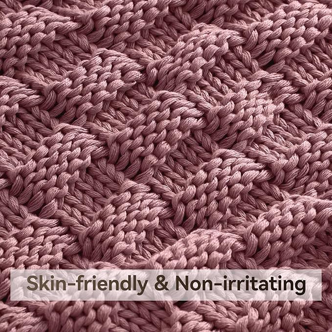 Knitted Weighted Blanket for Adult, No Beads Heavy Blanket 50” x 60'' 7lbs, Breathable Chunky Knit Blanket, Cooling Weighted Blanket for Hot Sleepers, Christmas Home Decor (Pink)