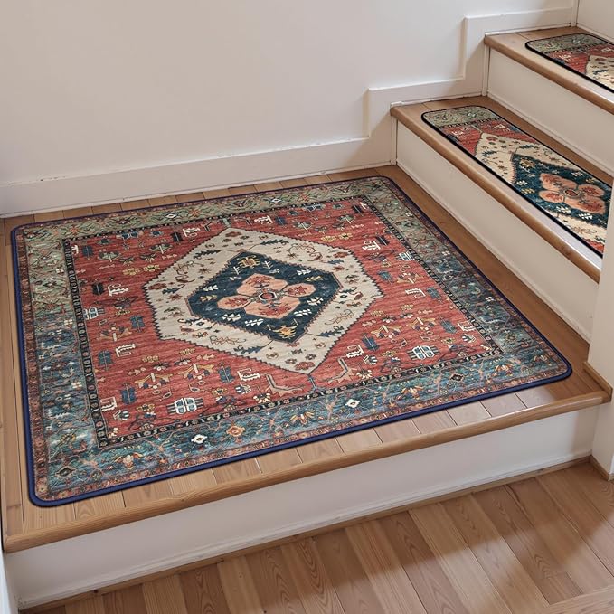 OJIA Non Slip Stair Treads Matching Mat for Wooden Steps, Square Capet Stair Treads Rubber Backing Stair Runner Anti-Slip Stair Landing Mat 31x31 inch