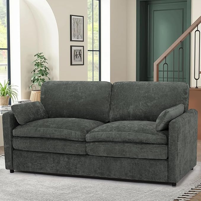 ACMEASE 69” Chenille Love seat Sofa w/Arm Pillows, Upholstered 2 Seater Sofa w/Comfortable Back Cushions, Modern 2 Seats Couch w/High-Density Foam for Living Room, Apartment, Office, Grey