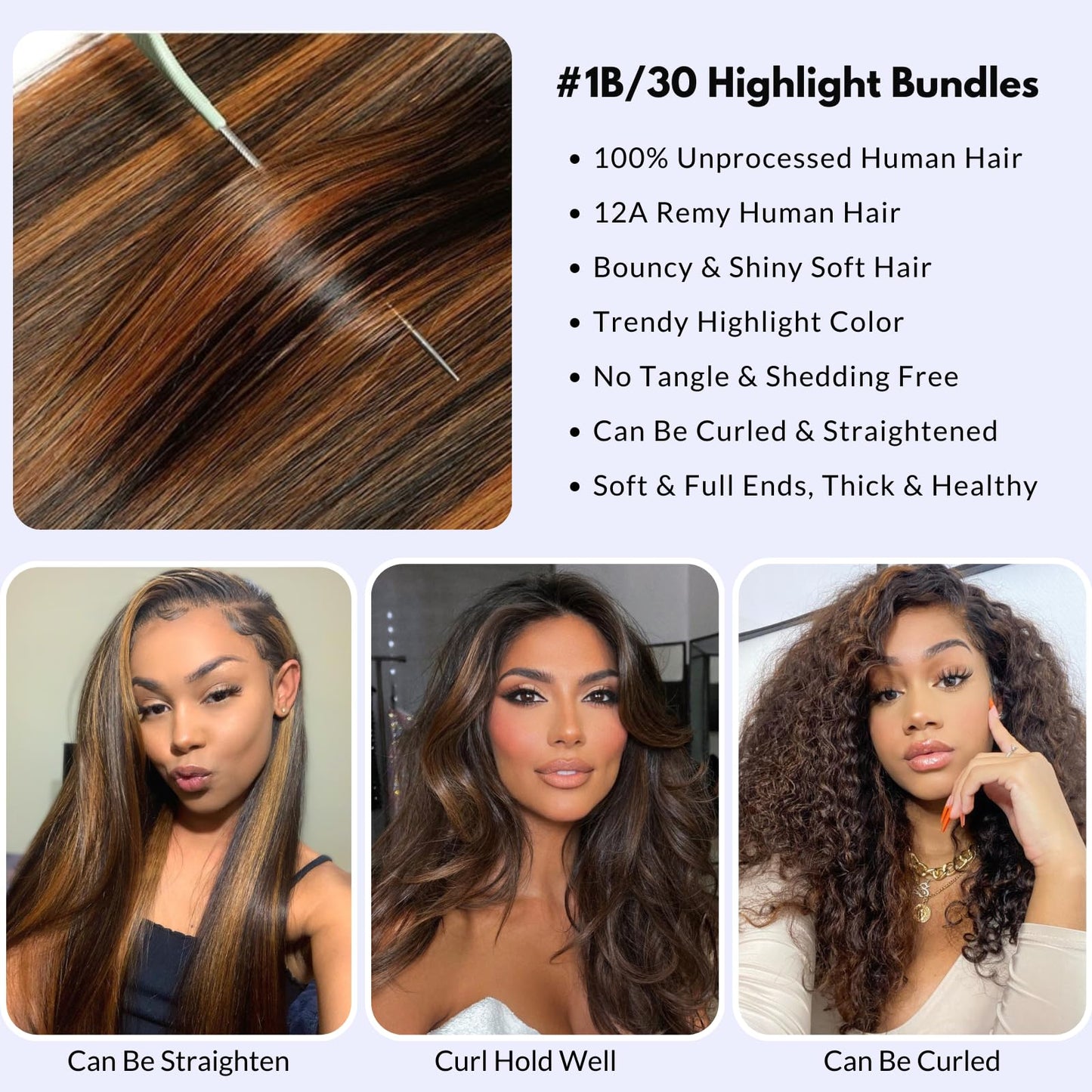 MOMOSHERO 1b/30 Highlight 3 Bundles Human Hair, Ombre Body Wave Fb30 Colored 12A Black and Dark Bundles, Brown Two Tones Balayag