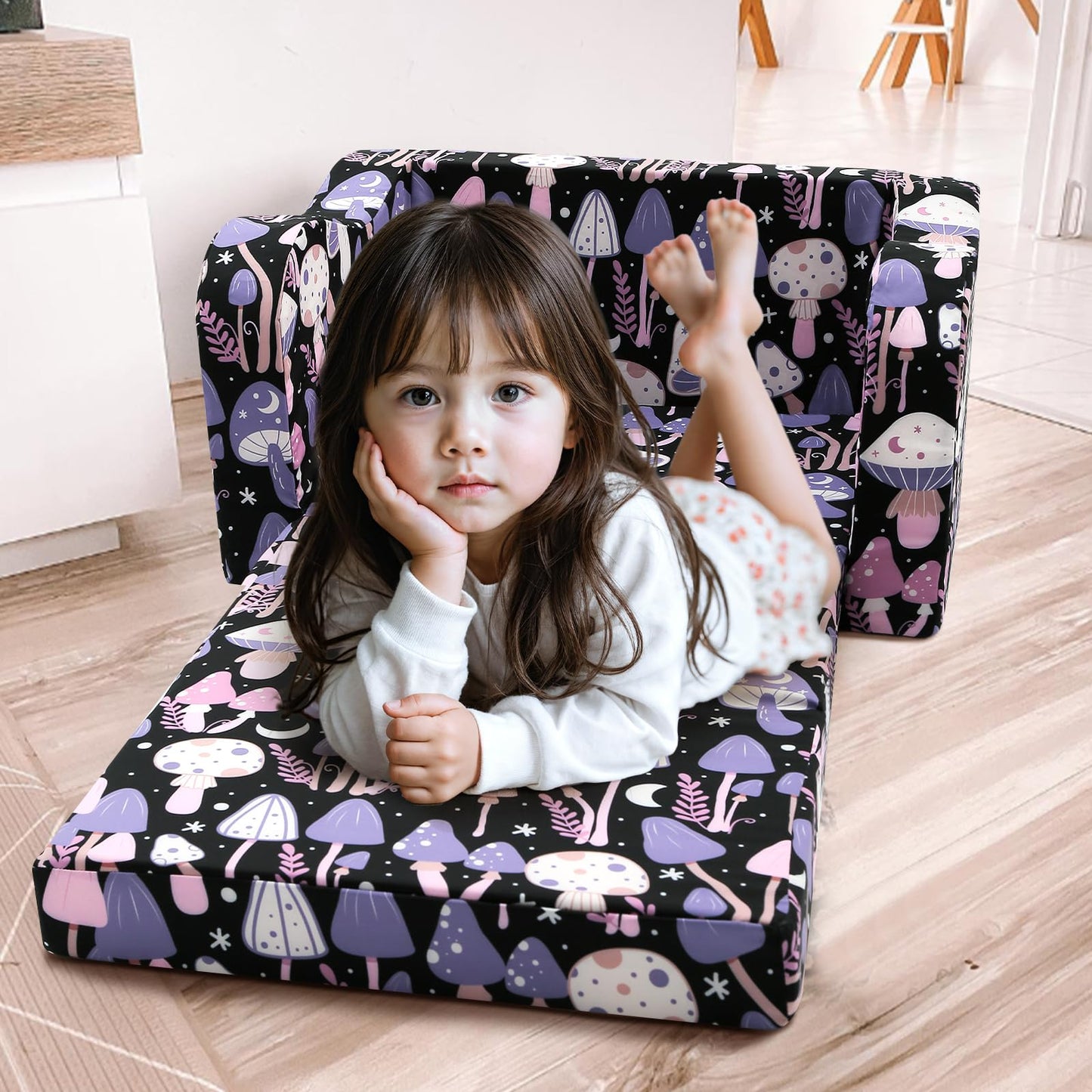 MeMoreCool Folding Kids Couch, Foldable Chair Comfy for Toddlers 1-3, Fold Out Sofa Bed 2-in-1 for Playroom, Lounge Seat for Boys & Girls