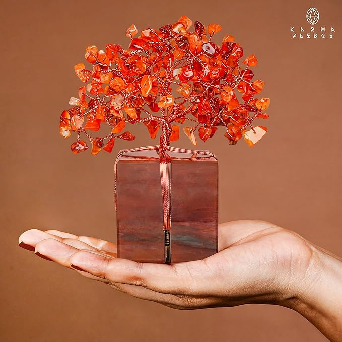 Crystal Tree for Birthday Gifts for Women, Handmade Raw Crystal Base Carnelian Chakra Healing Crystal Tree of Life for Positive Energy, Money, Good Luck, Christmas Décor, Home and Office Decor