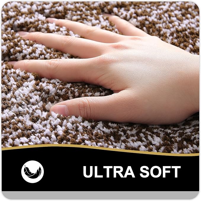OLANLY Bathroom Rugs 24x16, Extra Soft and Absorbent Microfiber Bath Mat, Non-Slip, Machine Washable, Quick Dry Shaggy Bath Carpet, Suitable for Bathroom Floor, Tub, Shower (Small, Brown)