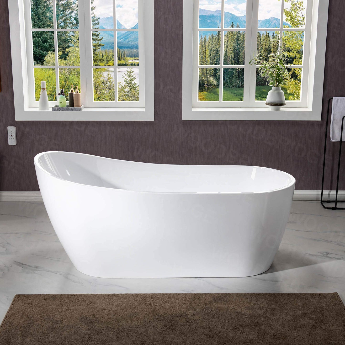 WOODBRIDGE 67"Freestanding White Acylic Soaking Bathtub with Matte Black Drain and Overflow,BTA1508 -MB-Drain &O