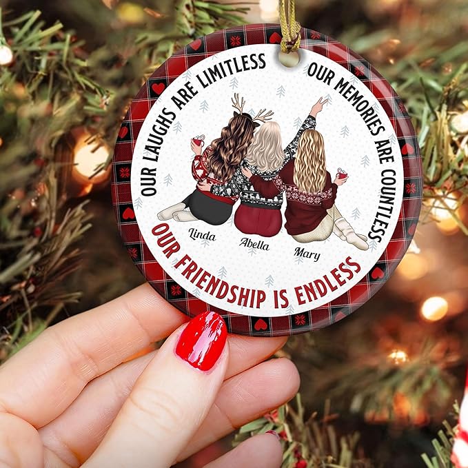 Macorner Personalized Friendship Gifts Hanging Ceramic Ornament, Our Friendship is Endless, for Friend, Bestie, for Woman, Friend Birthday Gifts for Women Friendship