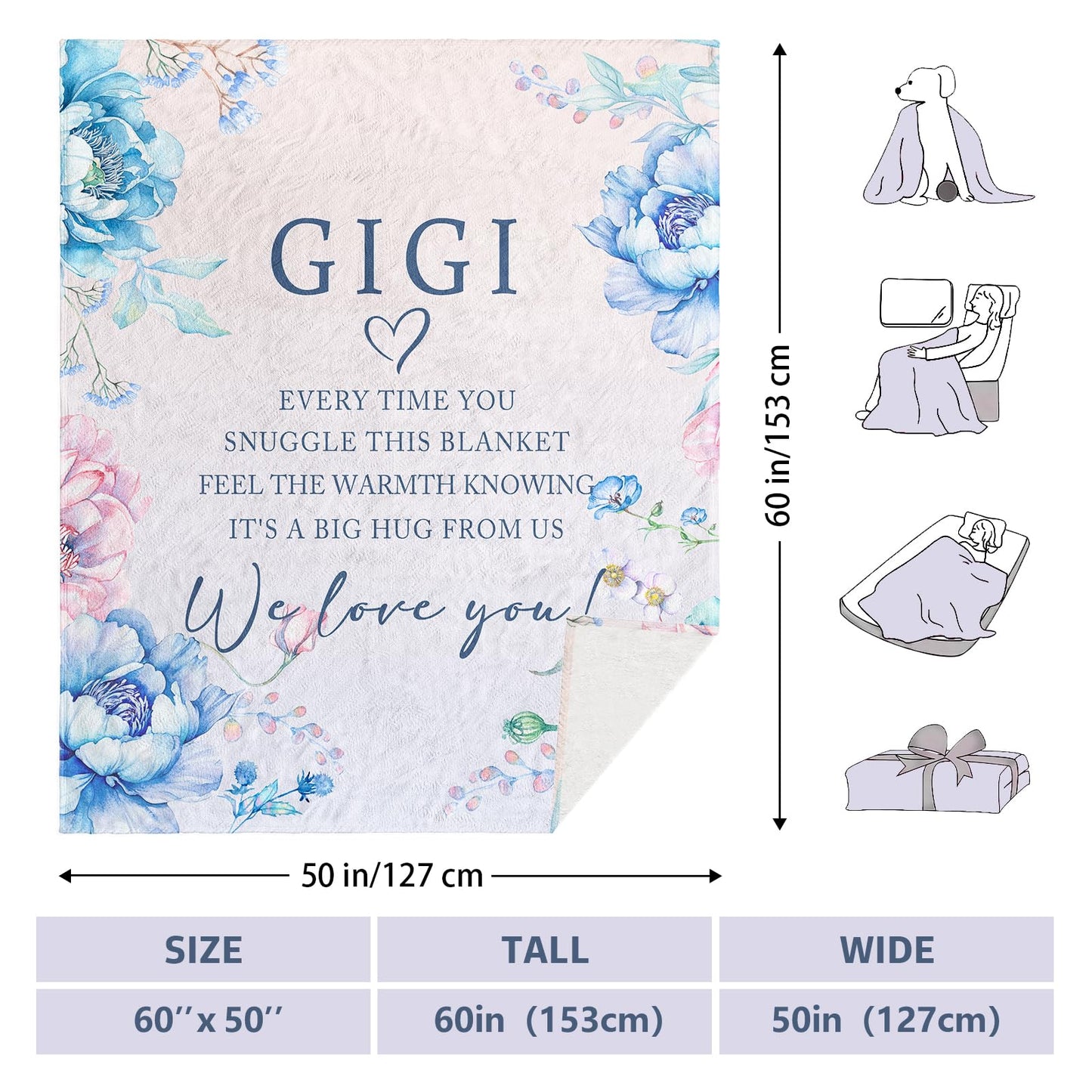 LAIORD Gigi Gifts for Grandma, Gifts for Gigi, Gigi Gifts, Blankets for Gigi 60" x 50", Gigi Gifts for Mother's Day, Gigi Birthday Gifts,Gifts for Gigi from Grandkids, Gigi Gifts for Christmas