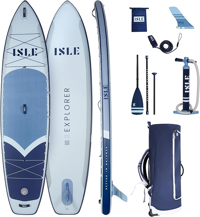 ISLE Explorer 3.0 Inflatable Stand Up Paddle Board & iSUP Bundle Accessory Pack, Adventure & Touring Board, Durable, Light...