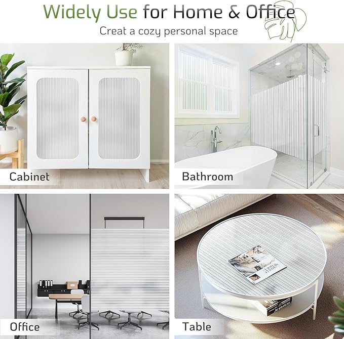 LUTE Reeded Glass Window Privacy Film, Frosted Glass Film, Removable 3D Decorative Decals Sun Blocking Anti UV Door Window Cover, No Glue Static Cling Vinyl for Bathroom Home Office, 35.4" x 157.4"