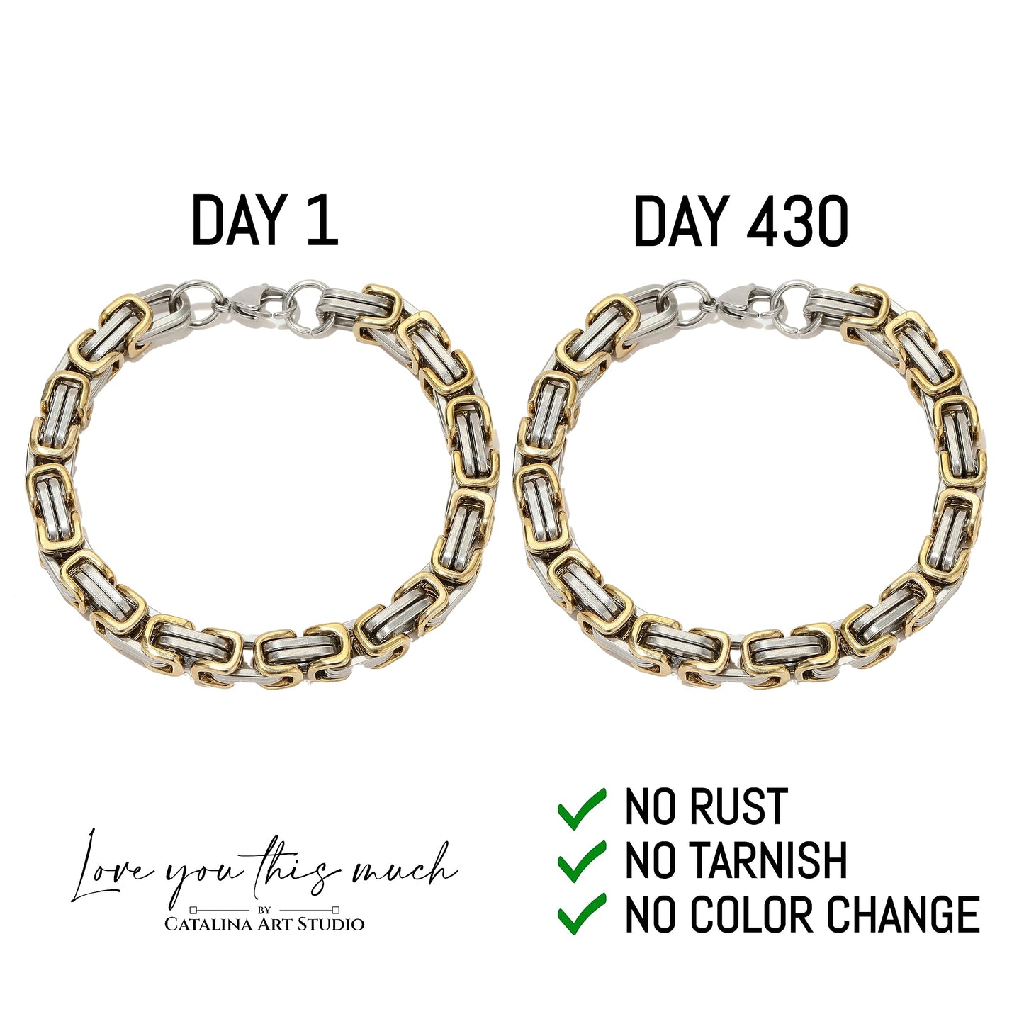 Love You This Much To My Man Straighten Your Crown Gift for Him | 5mm Twist Steel Bracelet | 8" + 1" Extender | I Love You Gifts for Him | Luxury Gift Box & Card (Silver-Gold)