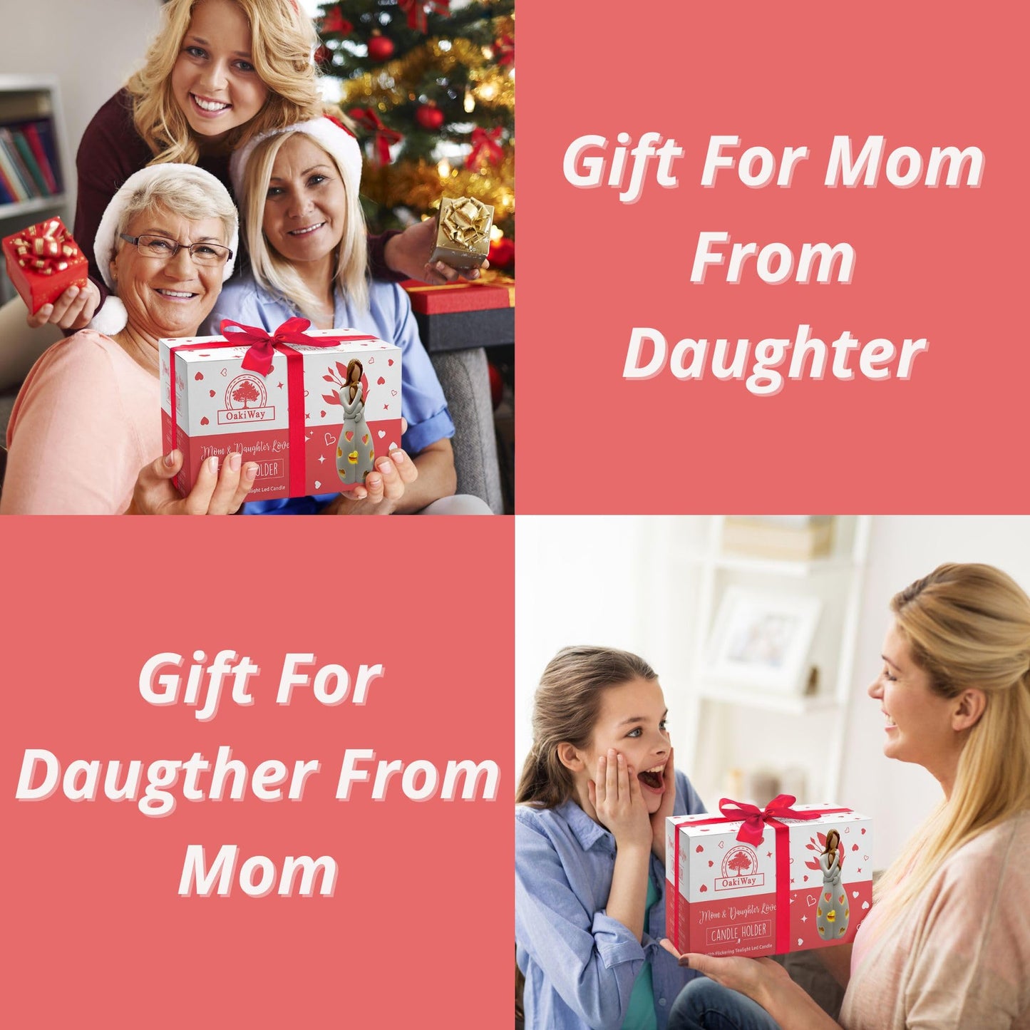 Gifts for Mom from Daughter – Mothers Day Candleholder Statue with Flickering LED Light | Birthday Gift for Mom | Unique Present with Greeting Card | Seasonal Home Décor (Light Brown)