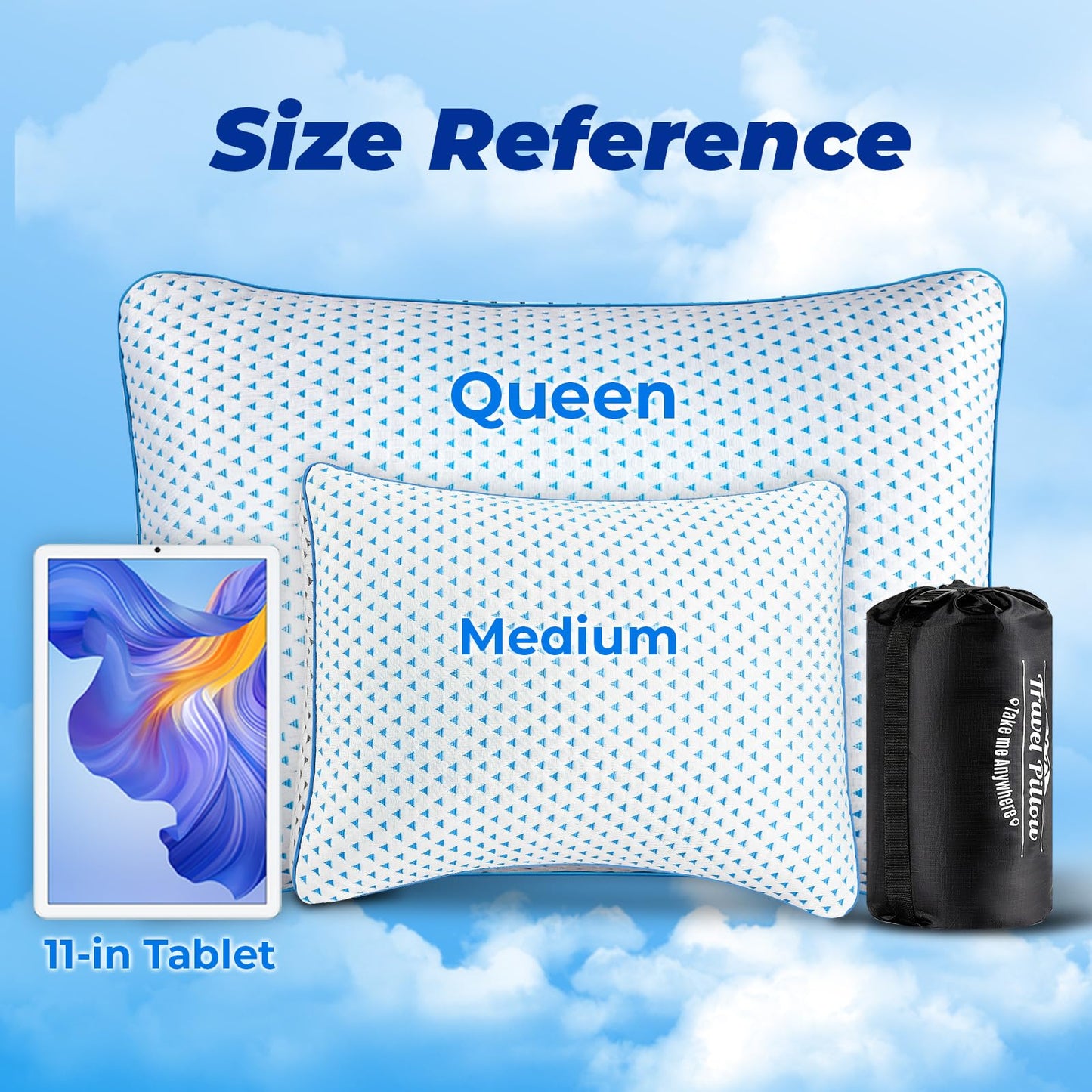 Small Cooling Shredded Memory Foam Pillow for Travel & Camping, Compressible Adjustable Gel Bed Pillow Washable Cover, Medium Firm Neck Lumbar Support, Ideal Sleeping,Car,Airplane,Toddler,Backpacking